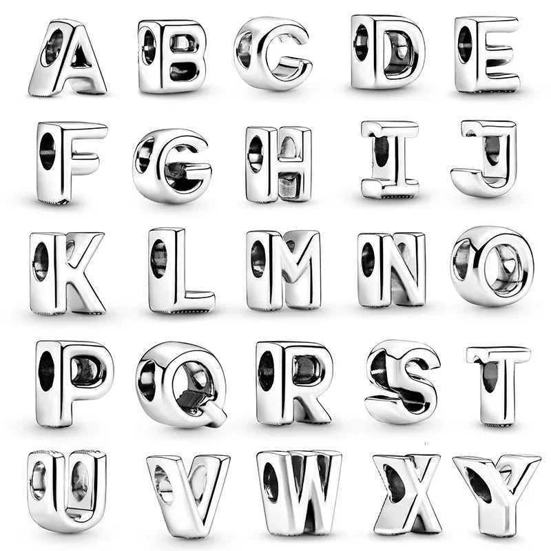 Original Silver 925 26 Letter A-Z Alphabet Charm Fine Beads Fit Charms Bracelet DIY Fine Jewelry for Women Gifts Making Gift XJ250726
