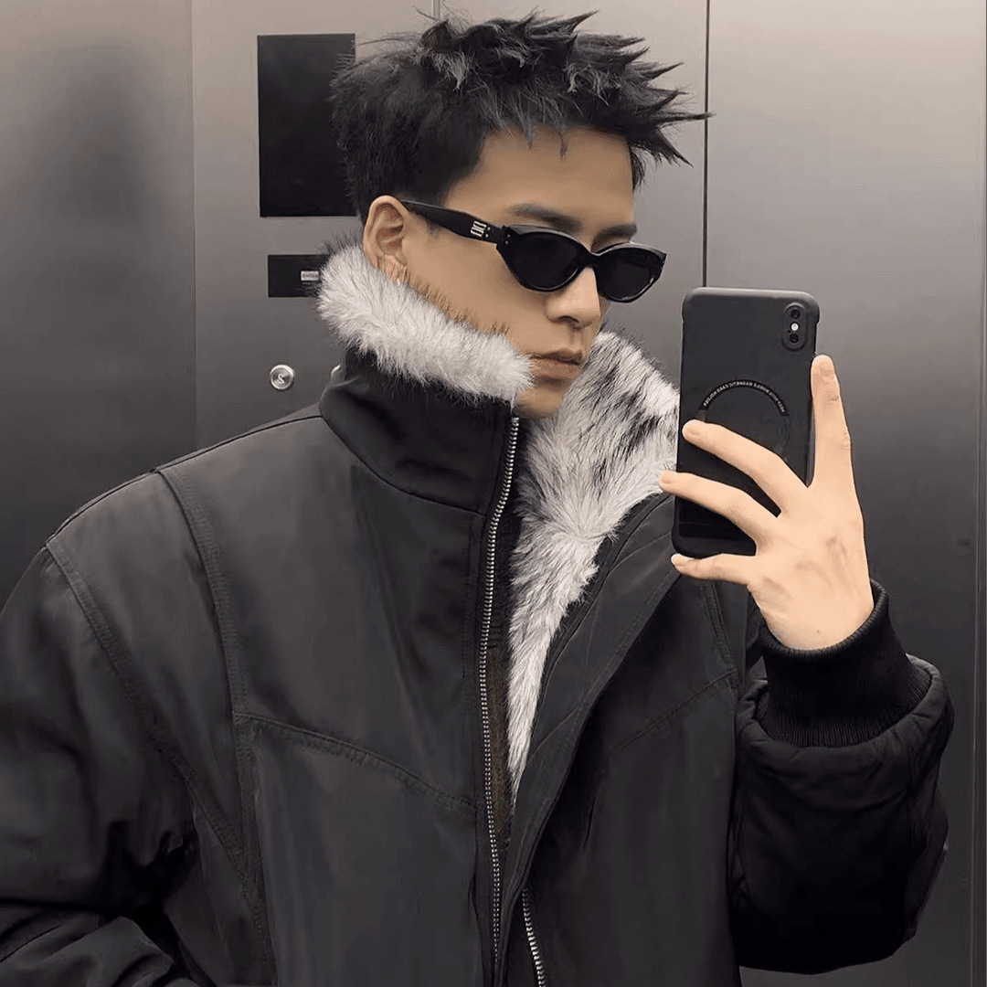 Winter New Warm Plush Y2K Retro Solid Color Cotton Coat Men Street Hip Hop Haruku Cleanfit Loose Stand-up Collar Jacket