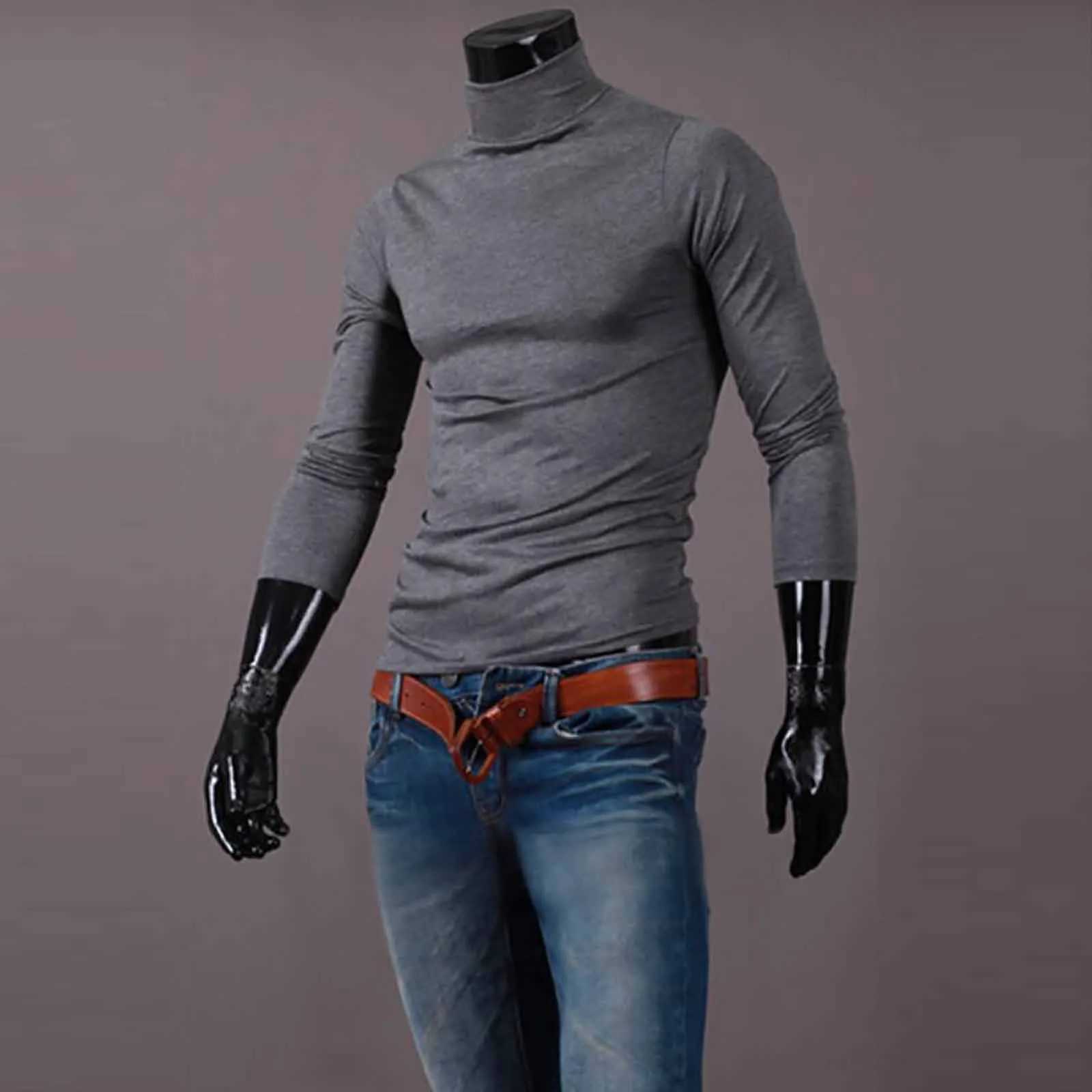 Basic Bottoming Plain T-shirt Fashion Mens Casual Slim Fit Basic Turtleneck High Collar Pullover Male Autumn Spring Thin Tops Z250725