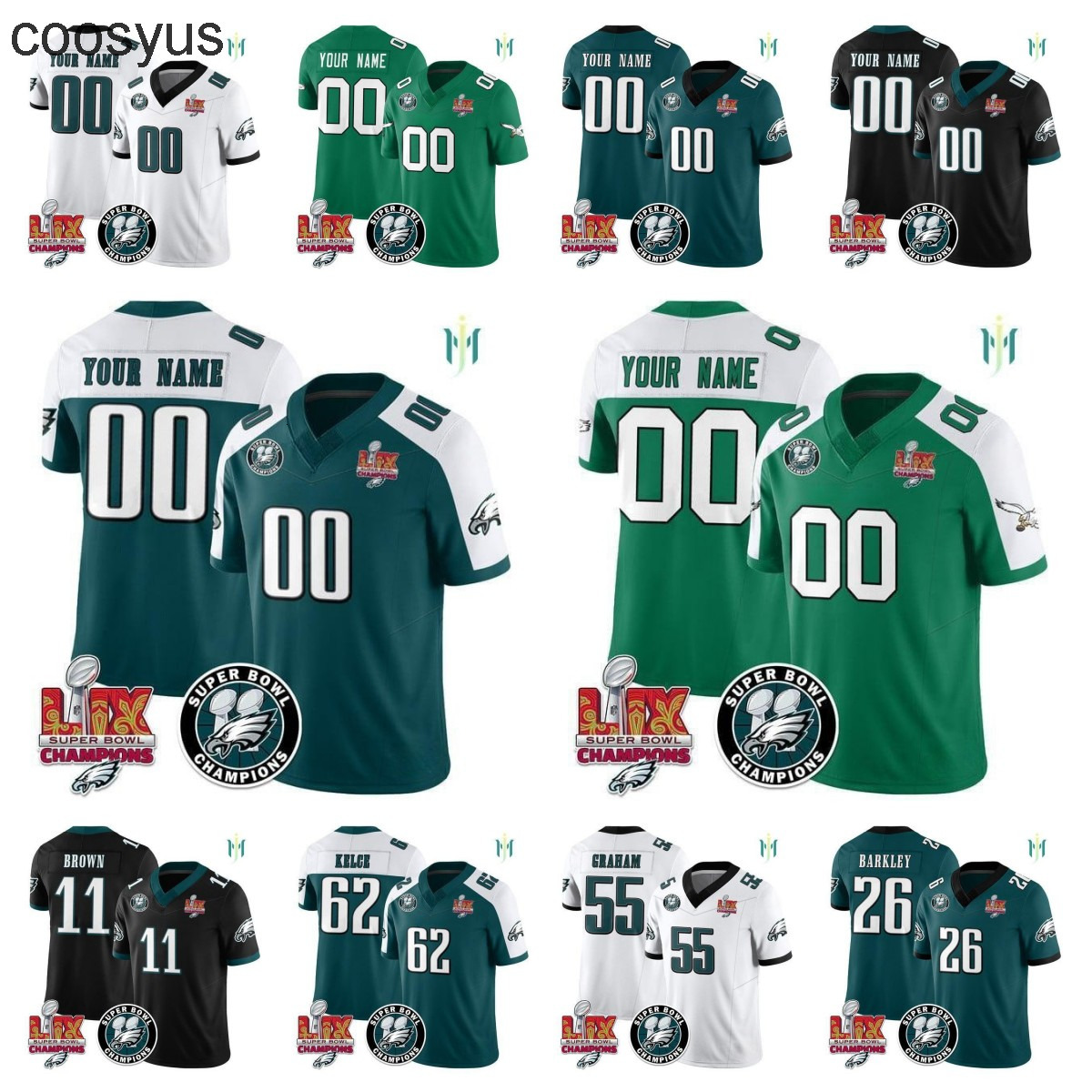 Mens 2025 new custom stitched football jerseys Jalen Hurts Saquon Barkley Cooper DeJean A. J. Brown Jalen Carter Jason Kelce Brandon Graham women youth xxs-6xl