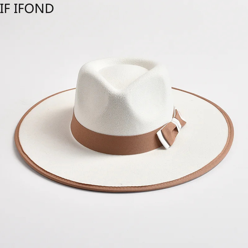 Elegant Fascinator Bow Tie Fedora Hat for Women 9.5cm Wide Brim Men Wool Church Jazz Hats Wedding Party Dress Cap 250724