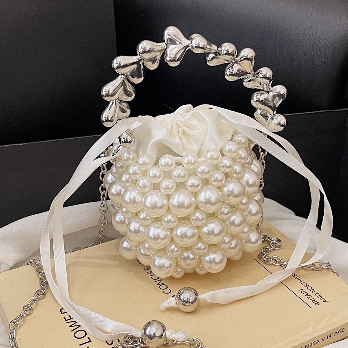 Luxury Brand Designer Bag Mini Vintage Handbag With Net Beaded Red Pearls, Chain, Ins Style, Handmade Women's Small Bag, Woven Crossbody Luxury b