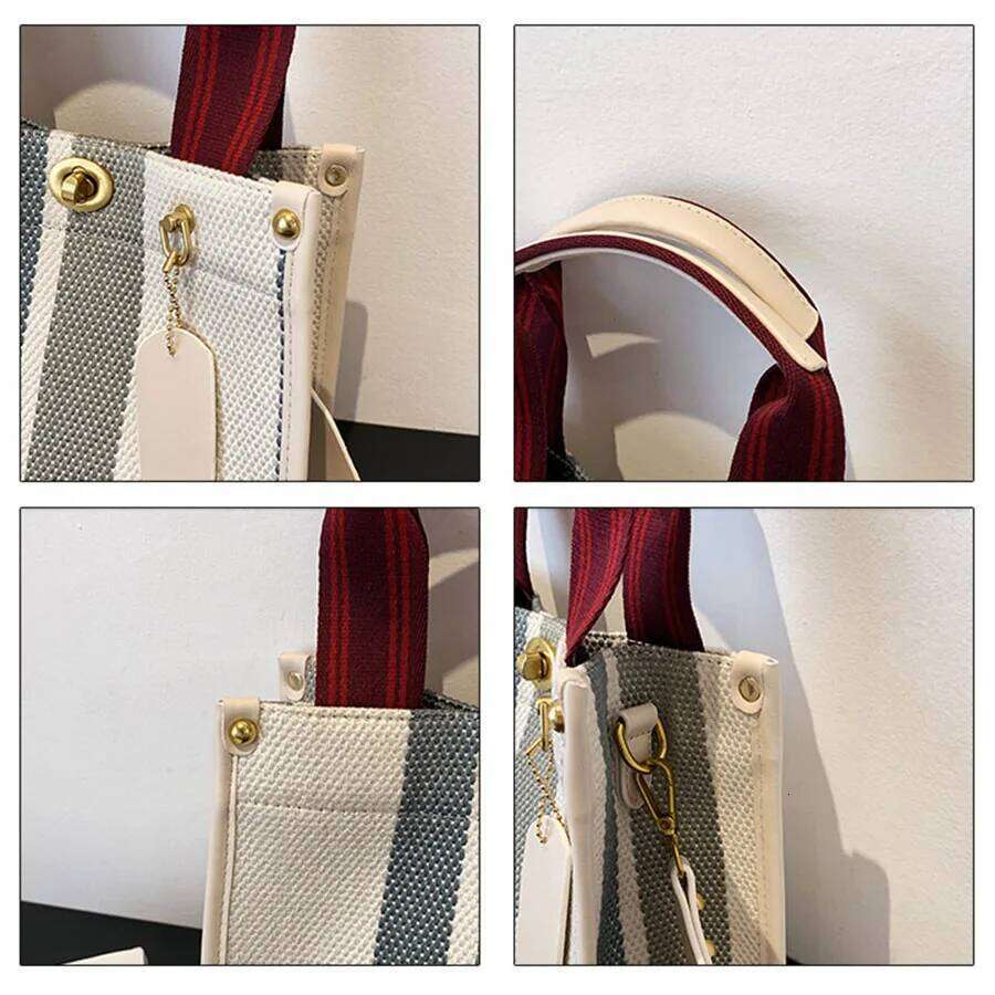Women's small crossbody bag canvas vertical stripe casual shoulder bag multifunctional