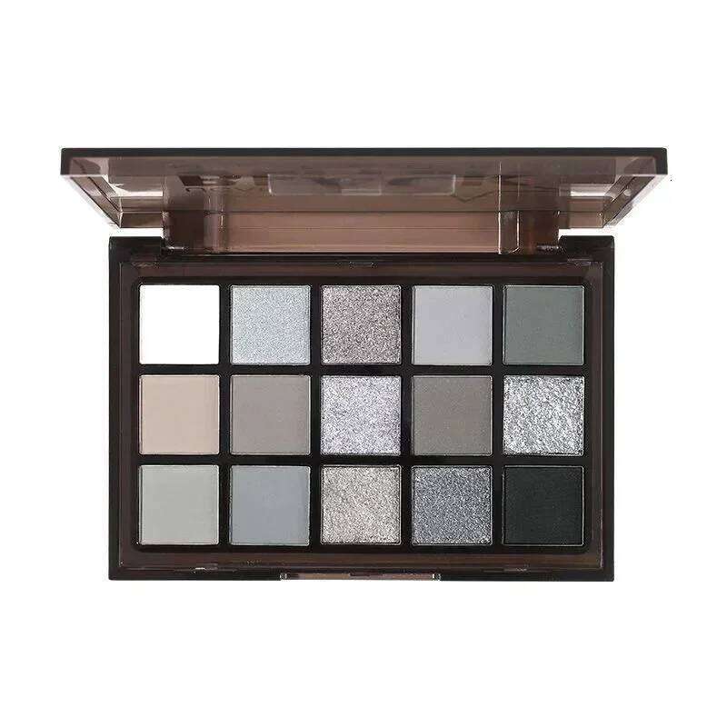 15Colors Palette Black y Cool Toned Eye Shadow Metal Pearlescent Matte Sier Gray Lasting Eyeshadow Party Makeup