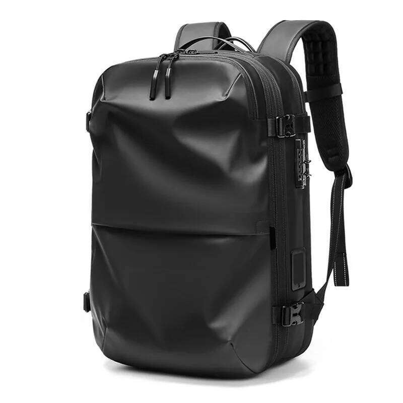 One Button Vacuum Business Backpack For Men Travel Laptop Bag +5in Expandable Water Resistant