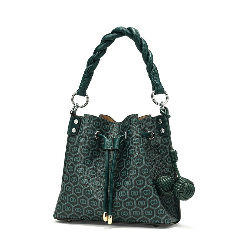 COCIO designer bag New peacock green genuine leather bucket bag simple versatile multi compartment handbag niche design hot selling womens bag