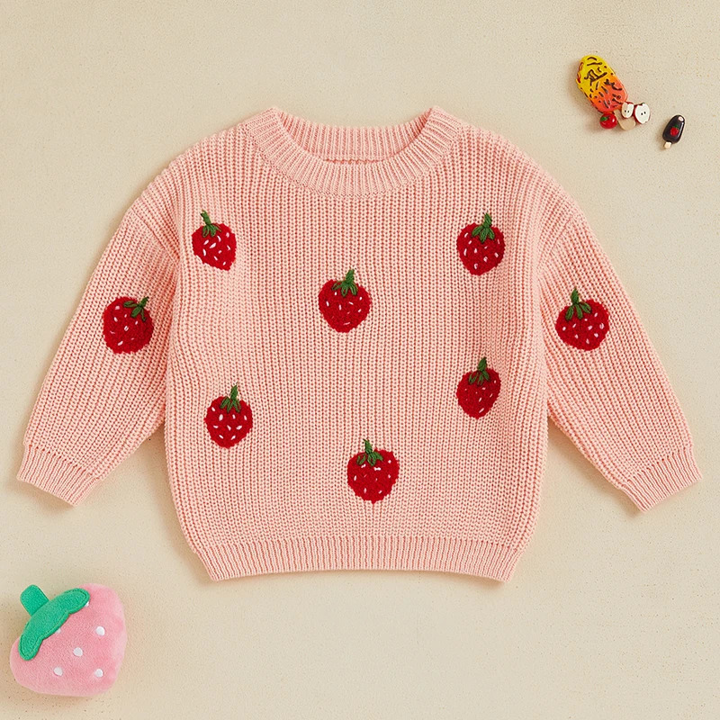0-3Y Toddler Baby Girls Sweater Strawberry Embroidered Long Sleeve Pullovers Fall Winter Kids Clothes Baby Jumpers Tops 250725