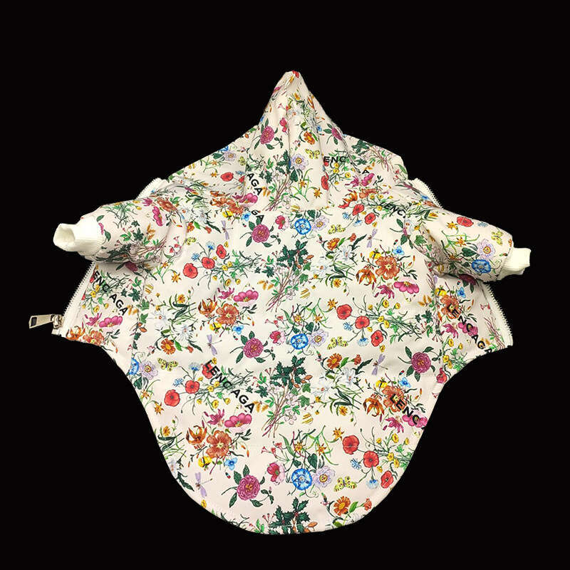 Designer Dog Coat Pet Clothing Trendy Autumn Winter Floral Pet Jacket Windproof Waterproof Teddy Clothes