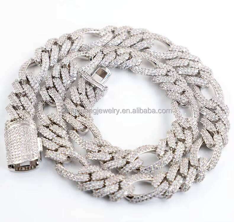 Custom Bling Moissanite Sterling Sier Chain with Ice Dia Cuban Link 13mm 2rows Gold Plated Hip Hop Necklace