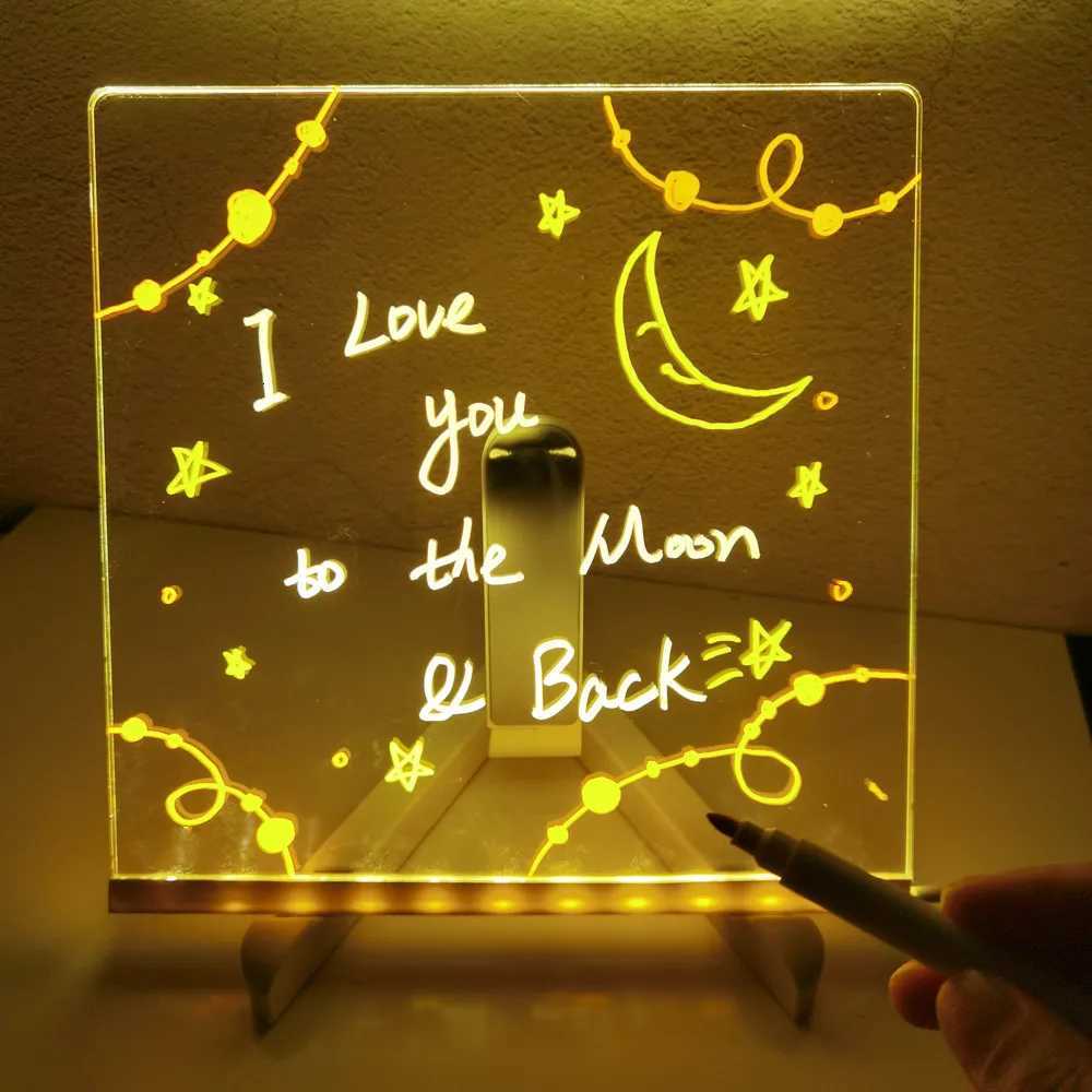 Personalized LED Lamp Acrylic Message Note Board Erasable USB Childrens Drawing Board Bedroom Night Light Birthday Kids Gift XJ250725