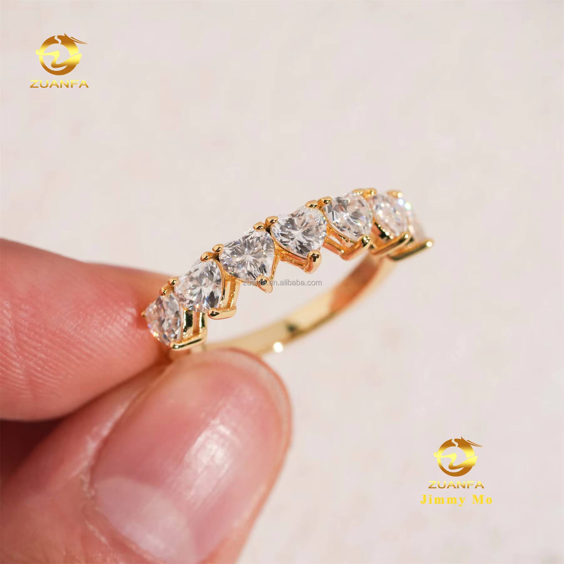 Unique Design Elegant 925 Silver Gold Plated Pass Diamond Tester Bridal Ring Jewelry D Heart Moissanite Eternity Band Ring