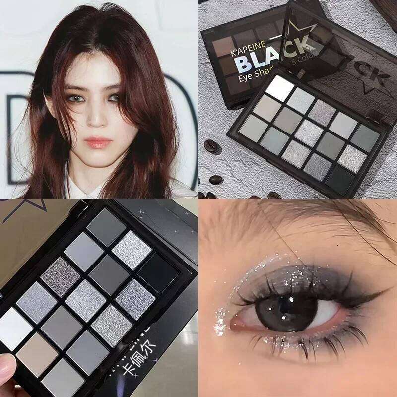 15Colors Palette Black y Cool Toned Eye Shadow Metal Pearlescent Matte Sier Gray Lasting Eyeshadow Party Makeup