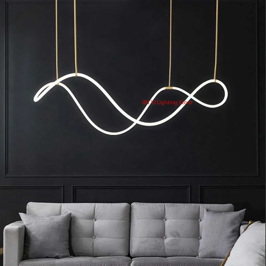 Nordic LED Long Hose Chandelier for Dining Room Table Kitchen Bar Minimalist Pendant Lamp Home Decor Lighting Lusters Luminaires XJ250725