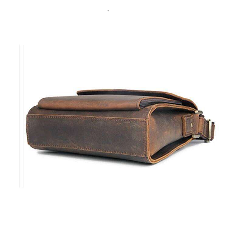 Vintage Fashion Genuine Men Shoulder Leather Messenger Bags men Crossbody bag Casual Bag Luxury Bag cowboy style Brown Medium OLOEY