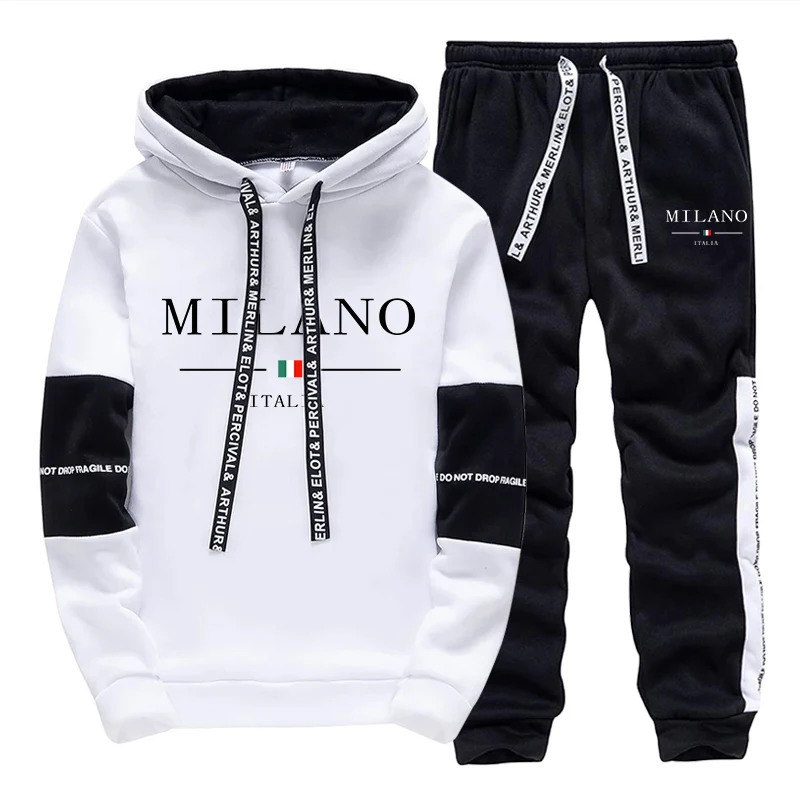 est Fahsion Mens Sportswear Hooded Sweatshirts Jogger Pants Male Daily Casual Sport Jogging Suit Italia Milan Printed Hoodies 250717