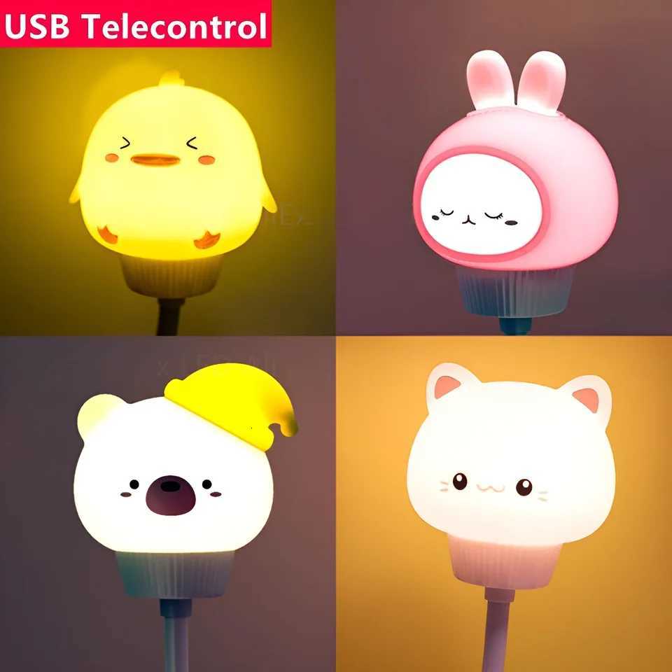 USB Night Light LED Cute Cartoon Night Lamp Bear Chick Kitten for Baby Kid Bedroom Decoration Bedside Lamp XJ250725