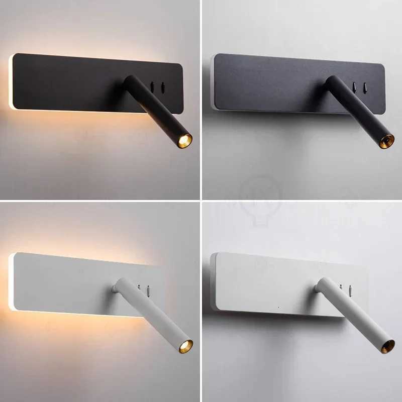 Black Nordic bedside wall lamp LED bedroom reading wall lamp living room study with switch rotating wall lamp XJ250725