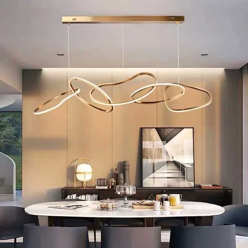 Modern Gold Ring Ceiling Chandelier Living Room Hanging Lamp Home Decoration Dining Table Light Lustre Fixture Lighting LampsXJ250725