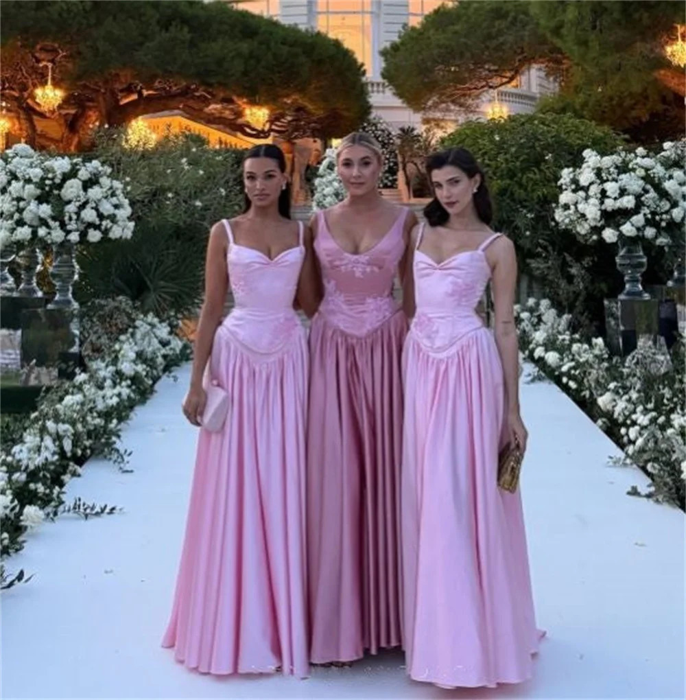 Kyoto Customize Pink Flower Embroidery Bridesmaid Dresses Spaghetti Strap Pleats robe mariage LaceUp Wedding Guest Dress 250725