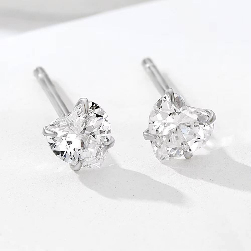 Fashion Cute Earrings 925 Sterling Silver Heart Earrings Single Diamond Zircon Gold Plated Stud Earrings Jewelry Women