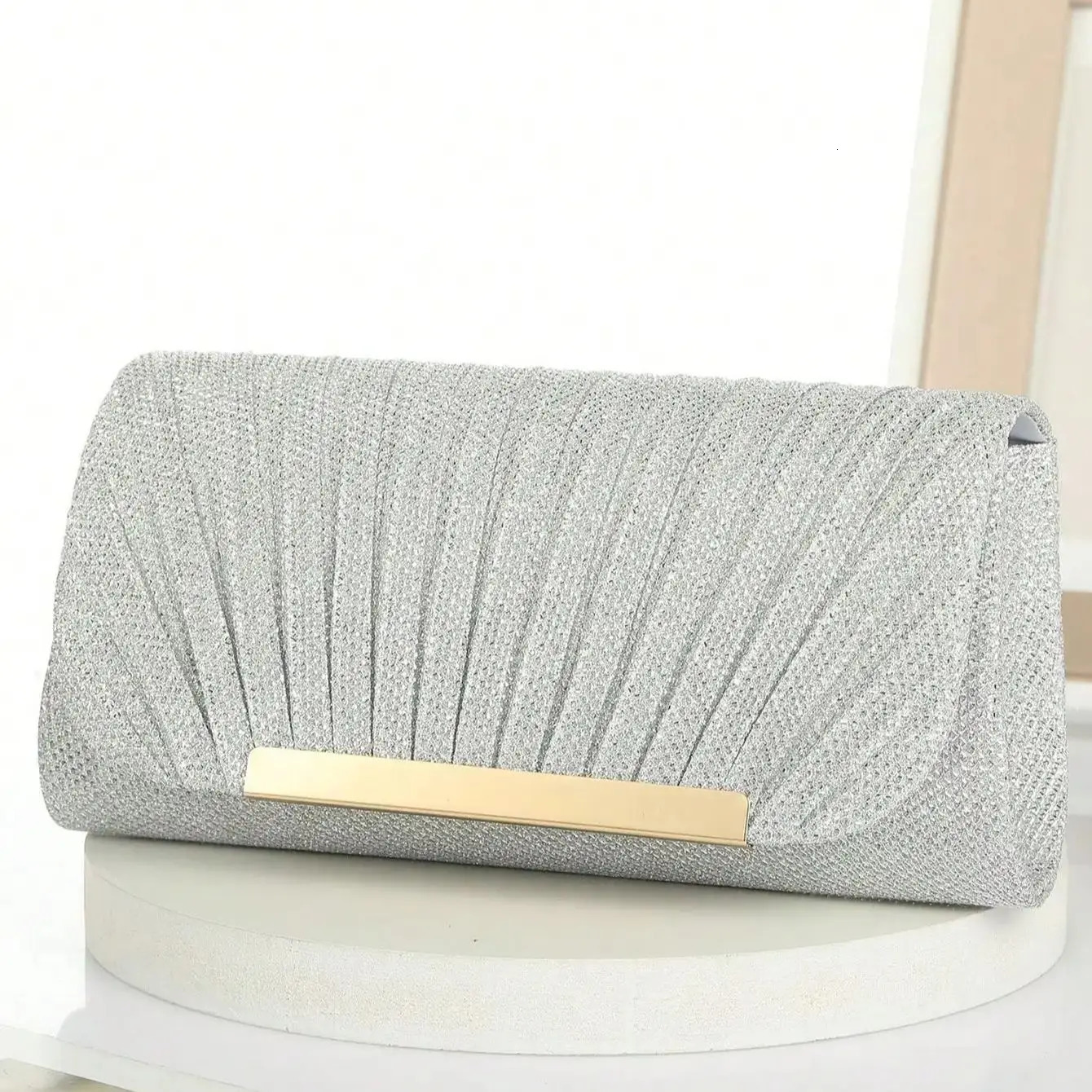 Metal Women Evening Bags Ruched Sequined Small Envelope Shaped Box Party Wedding Event Handbags Purse 250723