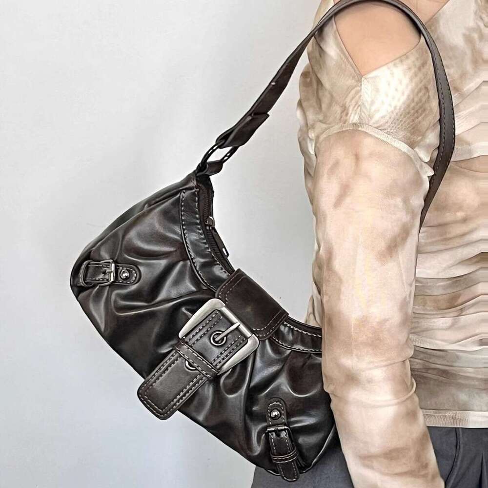 Designer bag luxury bag Melad Hot Girl Y2K Wasteland Style Vintage Two-tone Leather Shoulder Underarm Bag