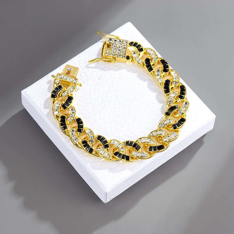 15mm Square Dia Cuban Chain High-Quality Trendy Alloy Rhinestone Unisex Hip-Hop Necklace