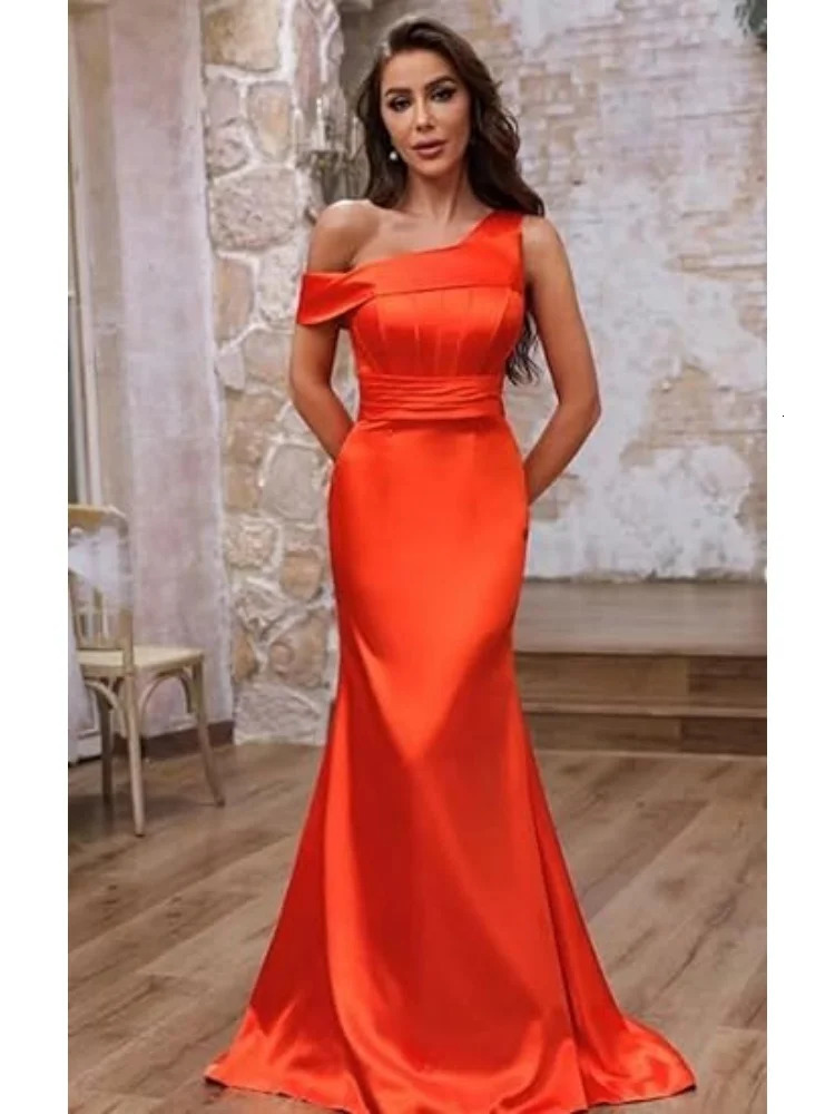 Mermaid One Shoulder Bridesmaid Dresses for Women Satin Long Corset Prom Formal Evening Gown 250725