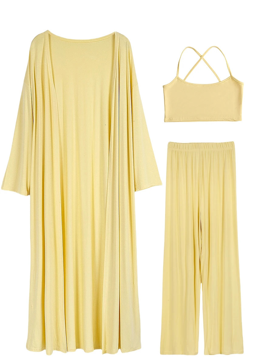 Hirsionsan Modal Soft Loose Sets Women Casual Three Pieces Long Sleeve Cardigan High Waist Pants Vest Outfits Tracksuit 250723