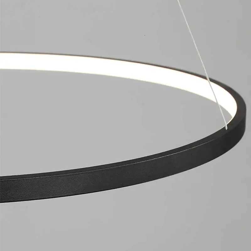 Modern Round LED Chandelier Black/White - Dimmable Pendant Light for Kitchen Living Room Surface Mounted Minimalist Home Light XJ250725