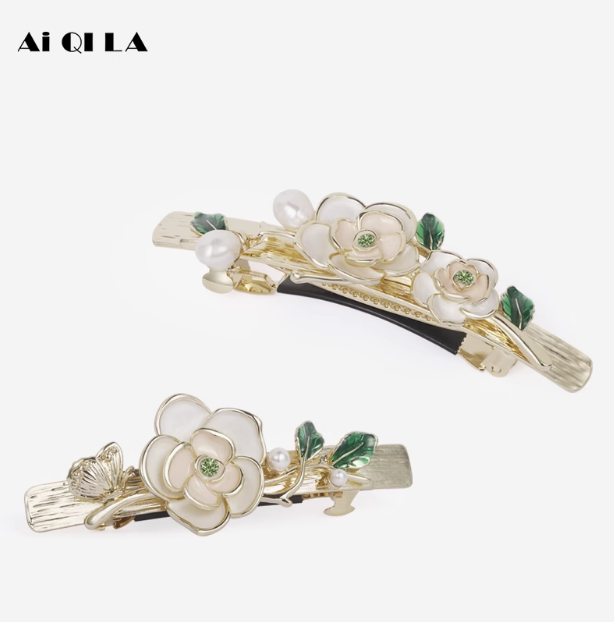 AiQILA Camellia hair clips rose hair clips high-end headwear straight clips women's clips small spring clips