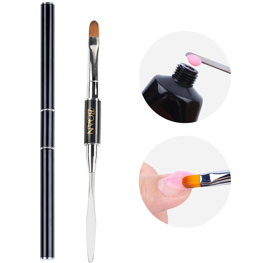 BQAN 1 Pc Dual-end Acrylic #12 Nail Art Gel Brush Extension Builder Nail Stainless Pusher Tool UV Gel Remove Spatula Stick 250716