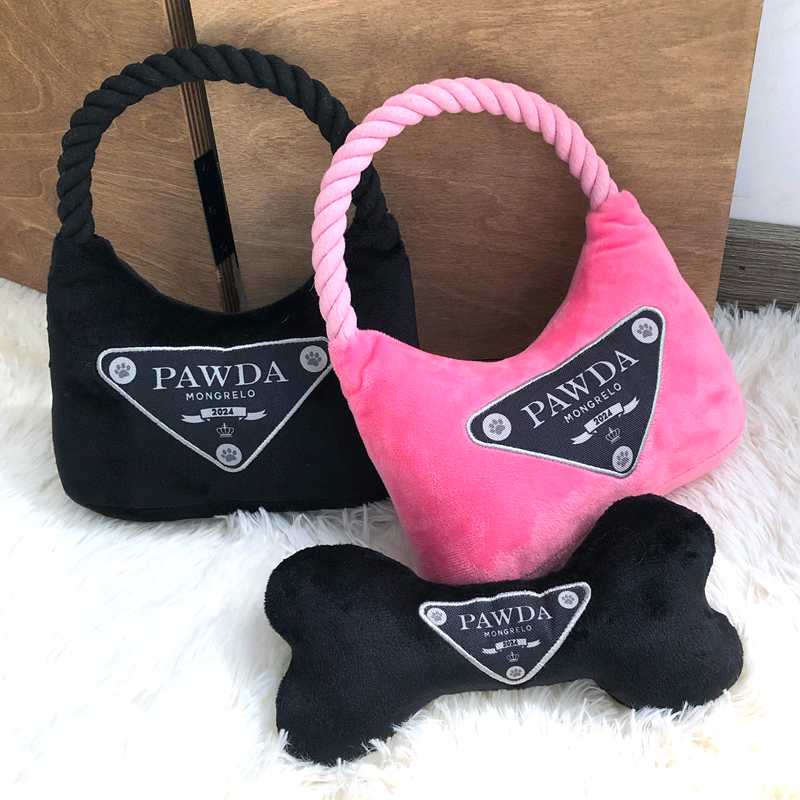 PAWDA Dog Handbag Toys, Luxury Style, Plush Designer Dog Toys with Interactive Squeaker, Stimulating Pet Enrichment, Machine-Washable Safe Materials for All Breeds H41