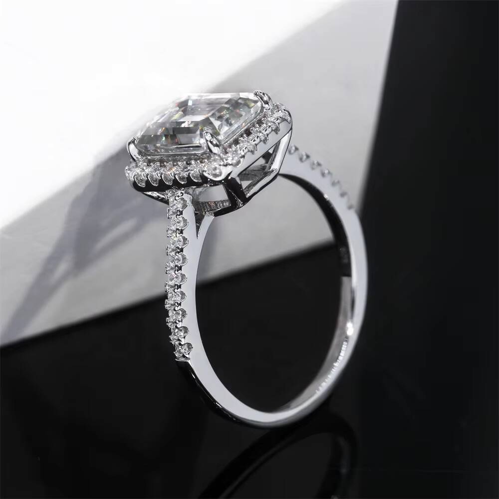 Wholesale Price S925 9K 14K 18K Gold Halo Ring Emerald VVS Moissanite Engagement Women Jewelry Silver 925 Ring