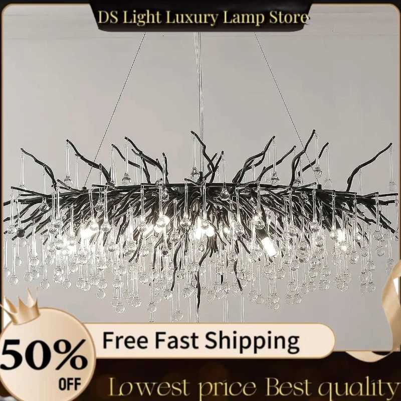 Nordic Luxury Crystal G9 Chandeliers Black Gold Water Drop Pendant Light Living Room Hotel Hall Villa Indoor Decor Fixture XJ250725