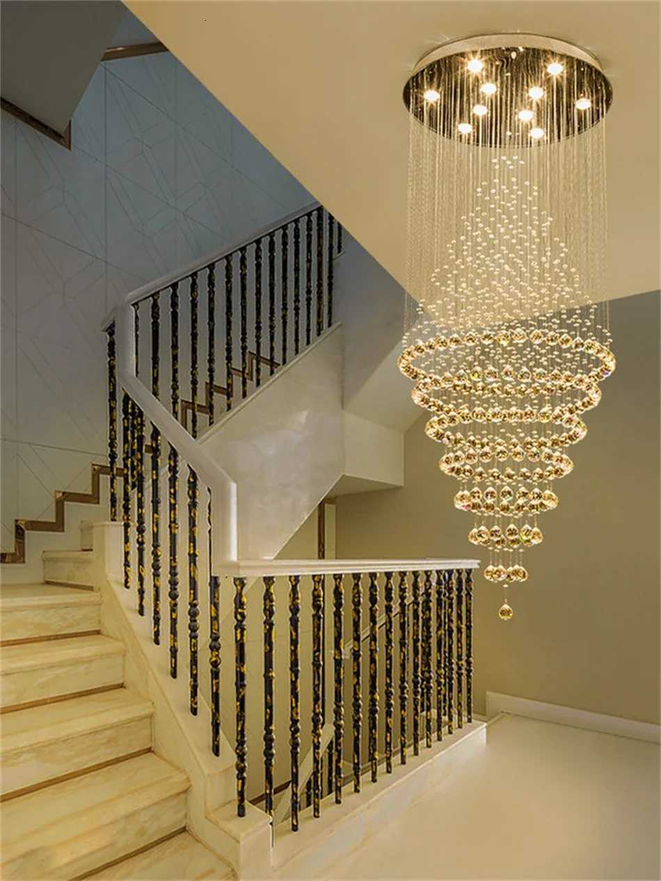 Modern GU10 LED Crystal Chandelier Lamp Stair Light Droplight Villa Double Entry Long Circular Crystal Lighting For LobbyXJ250725
