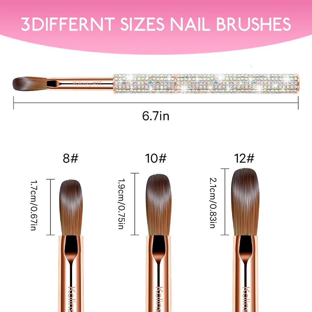 Nail Kolinsky Brush Acrylic Powder Nail Brush Size#8-#12 Rose Gold Diamond Acrylic Kolinsky Brush Acrylic Nails Brush 250716
