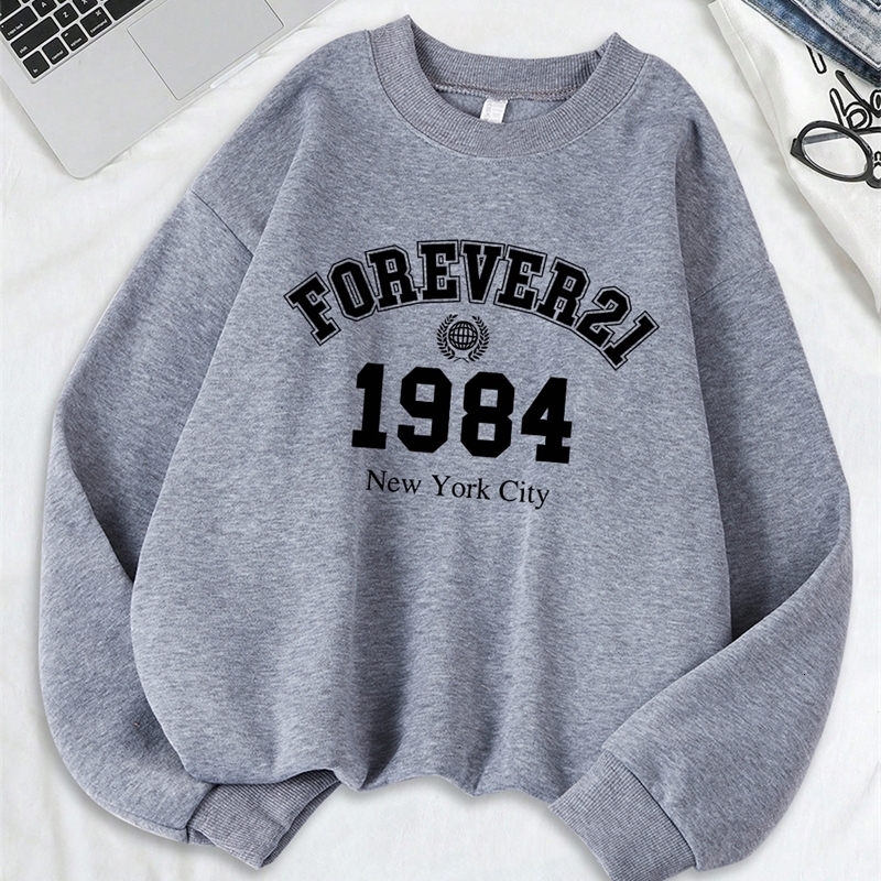 York City Prints Sweatshirt Loose Sporty Hoodies Fleece Warm Crewneck Tops Autumn Winter Womans Clothes 250725