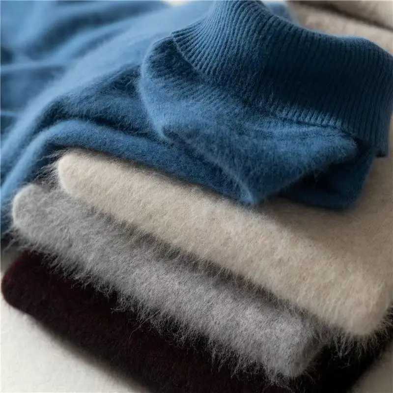 100% Male Mink Cashmere Sweater Solid Color Turtleneck Thick Autumn And Winter Loose Large Size Turtleneck Wool Bottoming Shirt Z250725