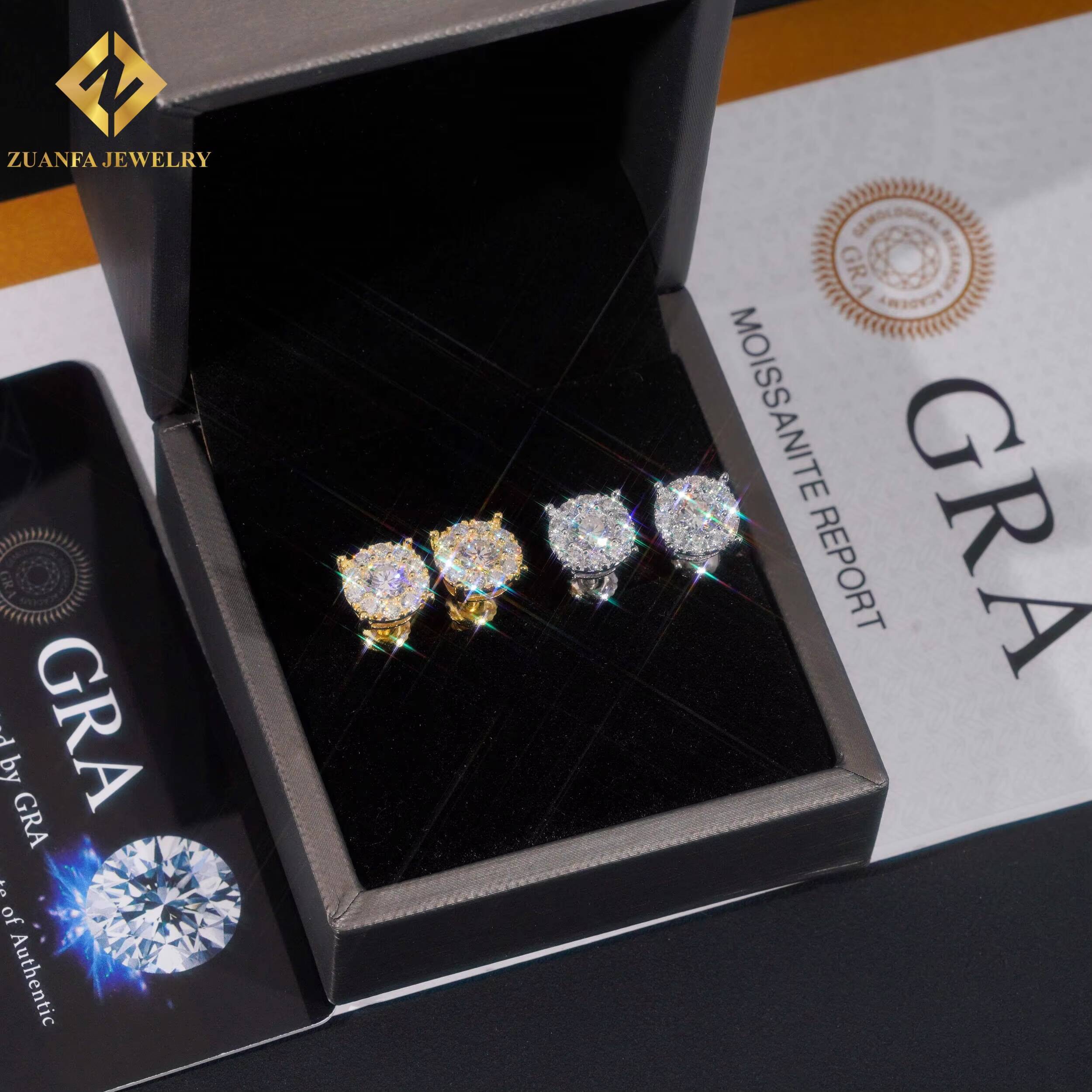 Ready to Ship Jewelry Wholesale Big Stone Ear Studs 925 Sterling Silver VVS Moissanite 8.8mm Hip Hop Earring Jewelry Unisex