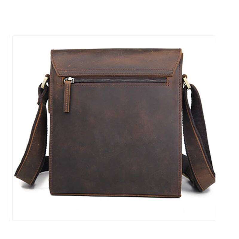 Vintage Fashion Genuine Men Shoulder Leather Messenger Bags men Crossbody bag Casual Bag Luxury Bag cowboy style Brown Medium OLOEY