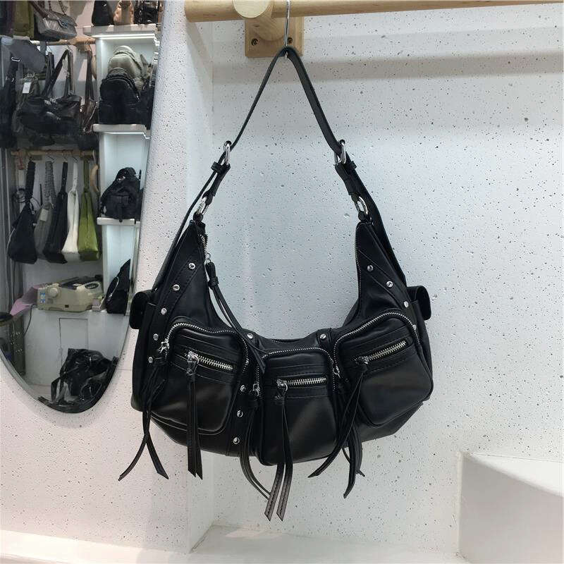 Designer bag This Season Fashion Y2K Hot Girl Motorcycle Style Multi-Pocket Commuter Versatile Single Shoulder Underarm Tote Bag