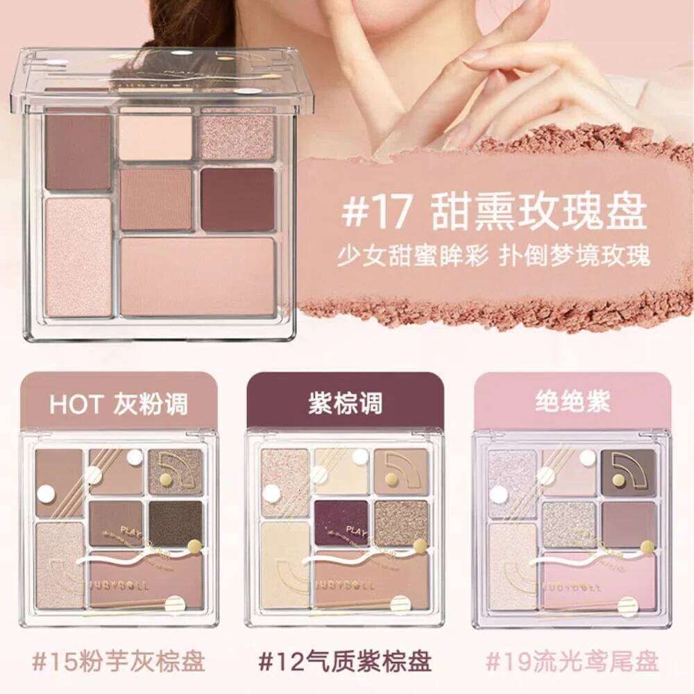 Judydoll Play Fun 7 Colors Combination Plate Shadow Highlight Blush Pink Brown Glitter Eye Makeup Palette Pigment Cosmetics