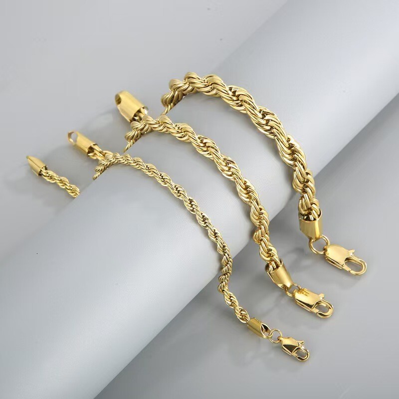 Titanium Jewelry Gold Two-tone Braided Chain Unisex Stainless Steel Bracelet Hand Accessory ddmythur