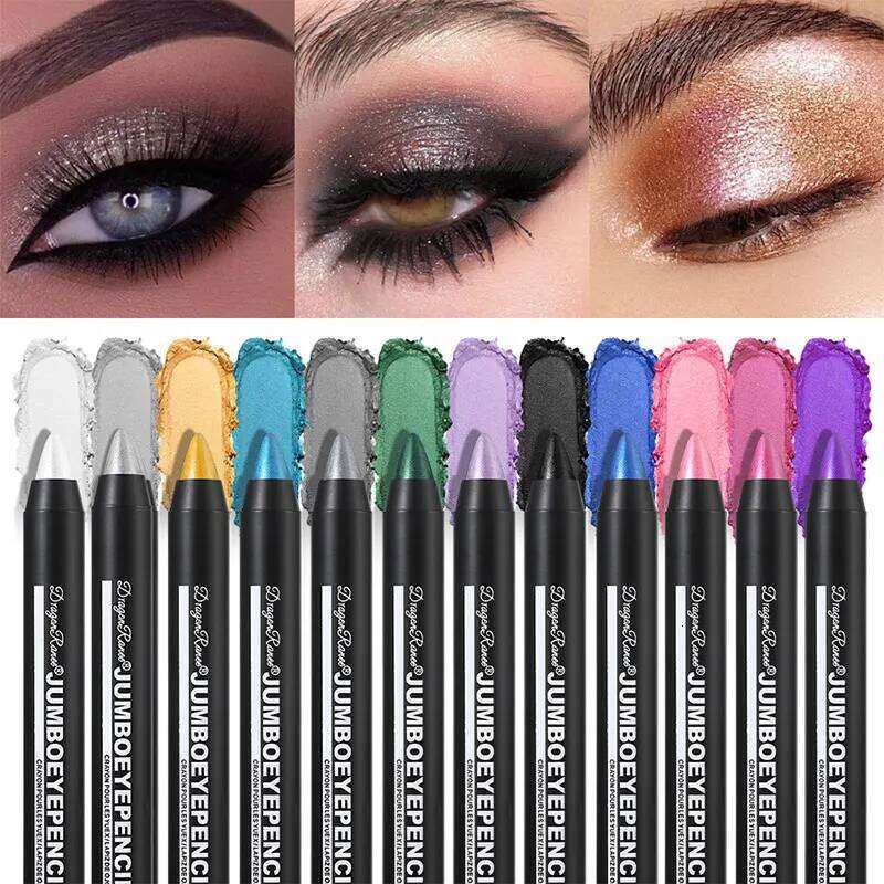 12 Color Metallic Glitter Eye Shadow Smoky Dark Green Eyeshadow Pencil Stick Waterproof Pearlescent Highlighter Korean Cosmetics X250