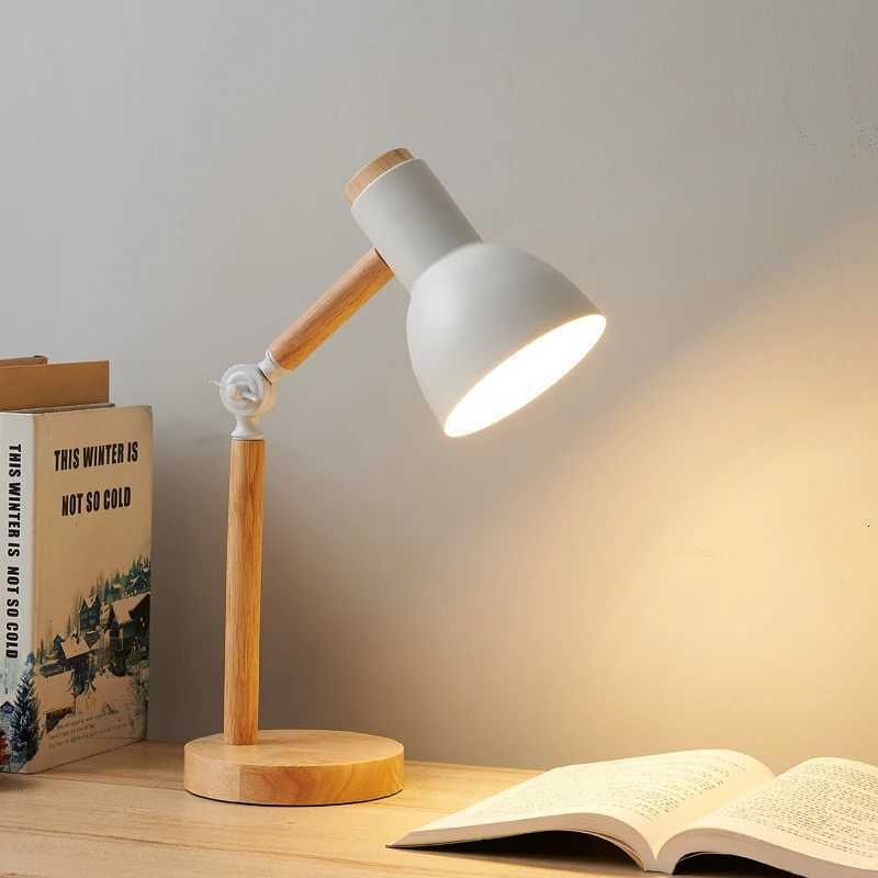 Creative Nordic Table Lamp Wooden Art LED Turn Head Simple Bedside Desk Light/Eye Protection Reading Bedroom Study Lamp XJ250725