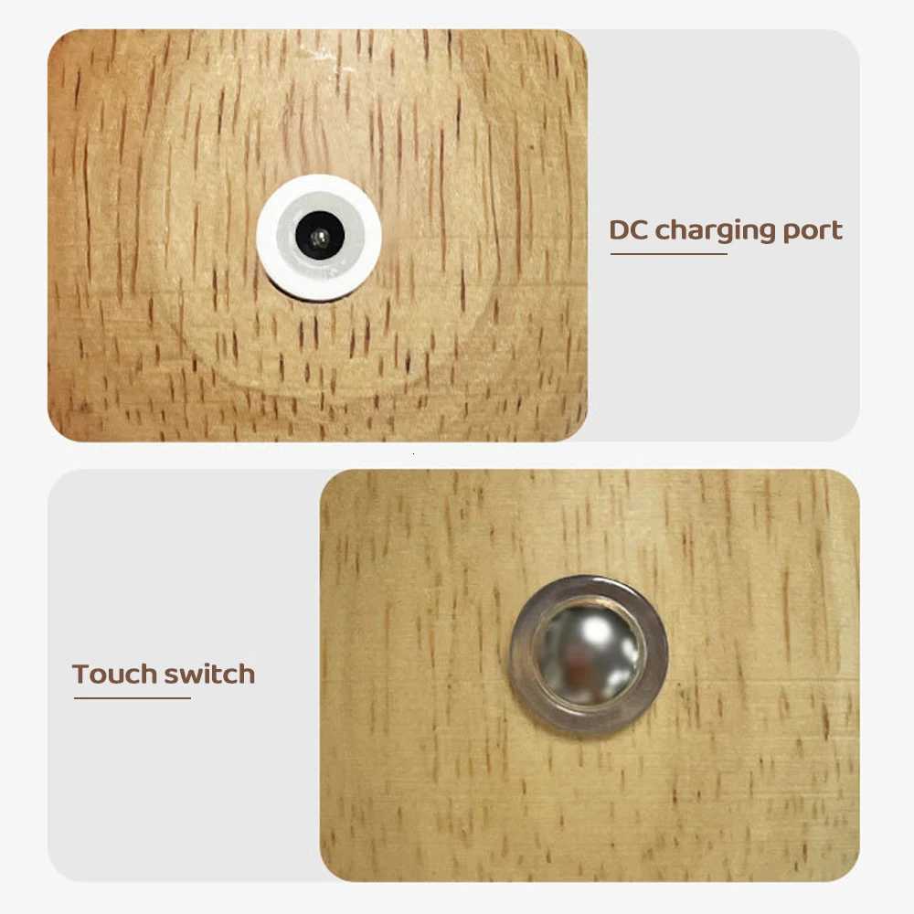 100% Wooden Creative Mushroom Night Light Stepless Dimming Bedside Table Lamp 3 Color Rechargeable Sleeping Nightlights For Room XJ250725