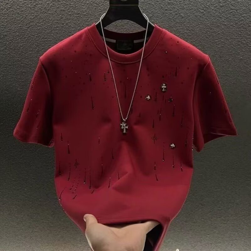 2025 Men's Luxury Designer Meteor Shower Crystal T-Shirt, Premium Summer Short Sleeve Round Neck Tee
