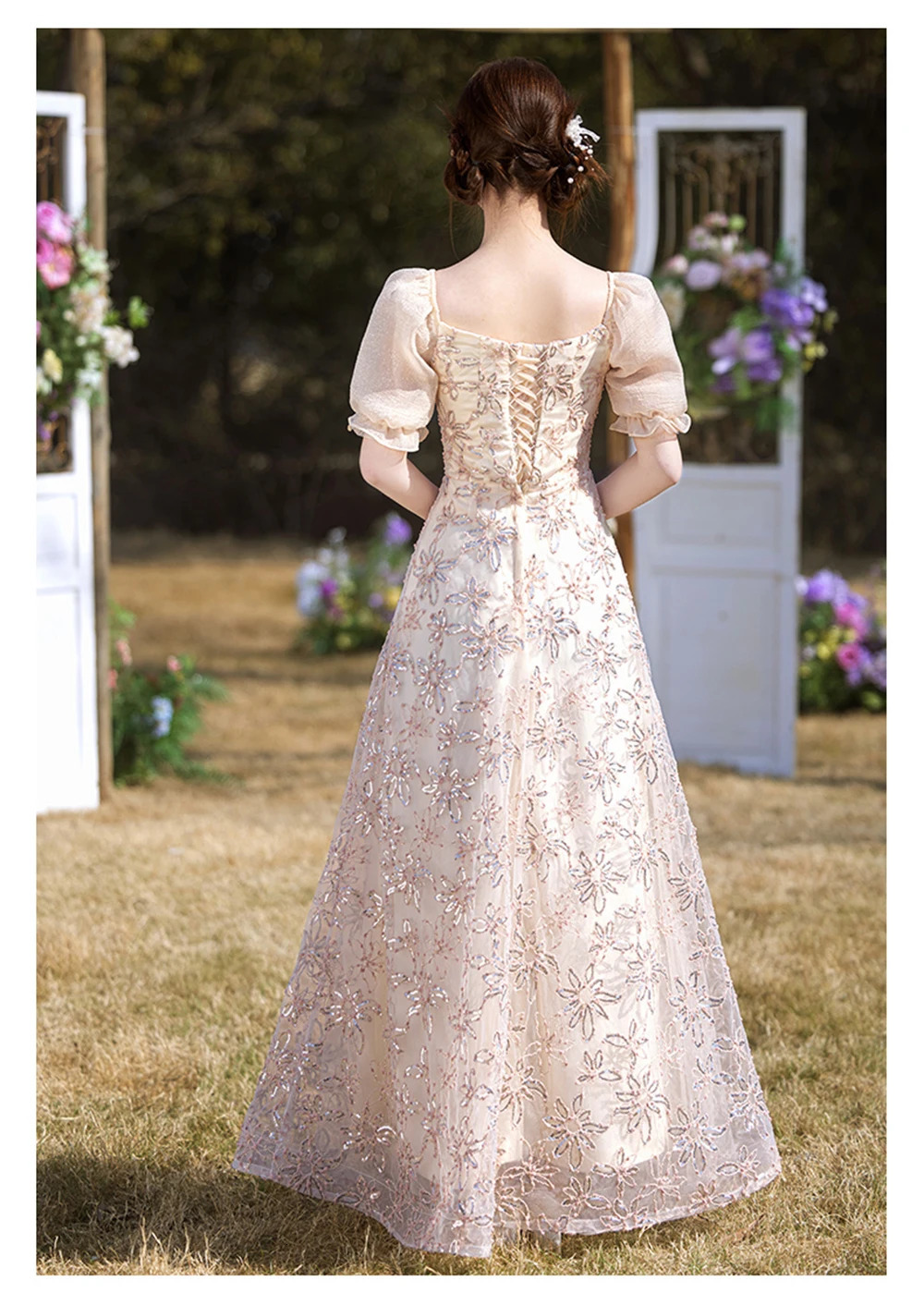 Light Womens Pink Flora Appliqued Bridesmaid Dress Square Collar Off Shoulder Wedding Party Guest Gown Sisters Vestido 250725