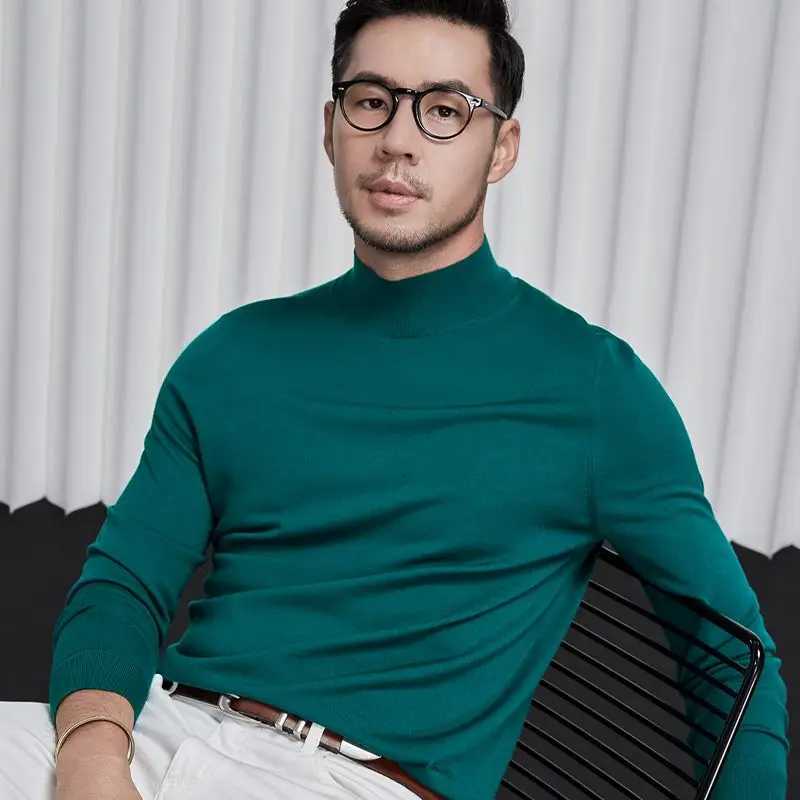 Autumn Winter Mens Black Turtleneck Pullover Casual Thin Wool Top Slim Fit Long Sleeve Clothing Knit Sweater Mens Clothes Z250725